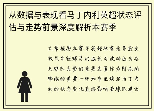 从数据与表现看马丁内利英超状态评估与走势前景深度解析本赛季
